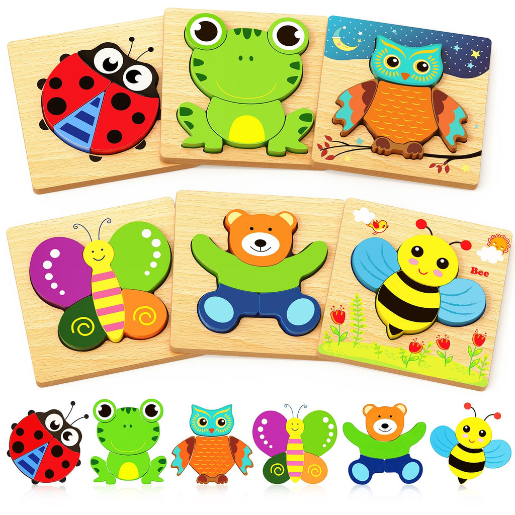 Bekayshad Wooden Puzzles Toddler Toys Gifts for 1 2 3 Year Old Boys Girls, Animal Jigsaw Puzzles Montessori Toys, Learning Educational Christmas Birthday Gifts for Girls Boys Ages 1-3