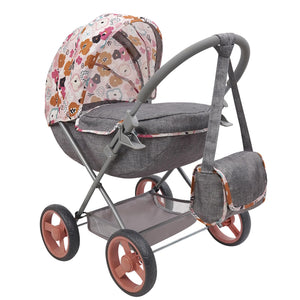 509 Crew: Melange Flora - Deluxe Doll Pram - Matching Shoulder Bag, Toy Accessory for Dolls Up to 18", Foldable Design, Removable Bassinet, Kid Age 3+
