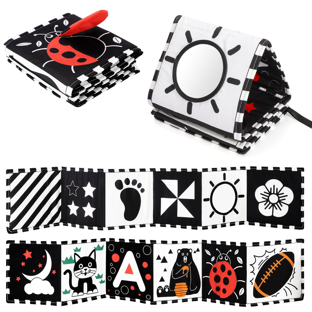URMYWO Black and White Baby Toys, Tummy Time High Contrast Newborn Toys 0-3 Months, Soft Baby Book, Visual Stimulation Montessori Sensory Infant Toys 0-6-12 Months, Shower Gift for Boys Girls