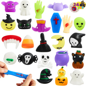 JOYIN 24 PCS Halloween Mochi Squishy Toys, Mini Mochi Toys for Halloween Party Favor Goodie Bag Fillers, Cute Squeeze Toy Stress Reliever Anxiety for Kids Gift, Classroom Prizes