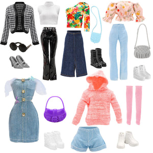 15 PCS Doll Clothes & Accessories Includes 5 Stylish Doll Outfit, Hooded Wear, Dress, Jacket, Casual Clothing with 5 Pairs of Shoes 5 Accessories for 11.5 Inch Girl Dolls Fashion Set