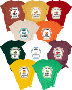 Condiment Shirts Halloween Sauce Shirt Matching Halloween Shirts Costume Mustard Tshirt BBQ Sauce Crewneck Sriracha Ketchup Shirt Game Day Tee