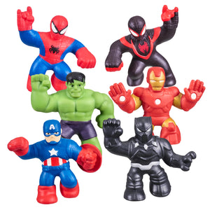 Heroes of Goo Jit Zu Marvel Mega Mini 6 Pack - Squishy Superhero Toys - Ironman, Spider-Man, Captain America, Miles Morales, Hulk and Black Panther