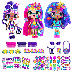 DECORA GIRLZ 5" Dolls -3 Pack A - Decora, London and Celestia | Fashion Dolls for Ages 4 and Up | Surprise Birthday Gift for Children | Set of Doll Clothes, Stickers, Dolls & Accessories