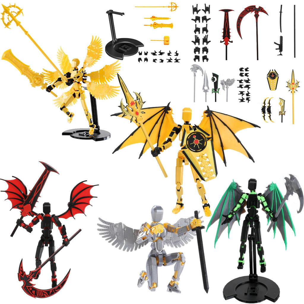 T13 Figure Set & Titan 13 Toys 5 Pack?3d Printed Action Figures Assembly Completed??Multi-Jointed Movable??Angel Designs Includes Various Accessories ) Dummy T 13 Figures Desk Decoration 5.5in