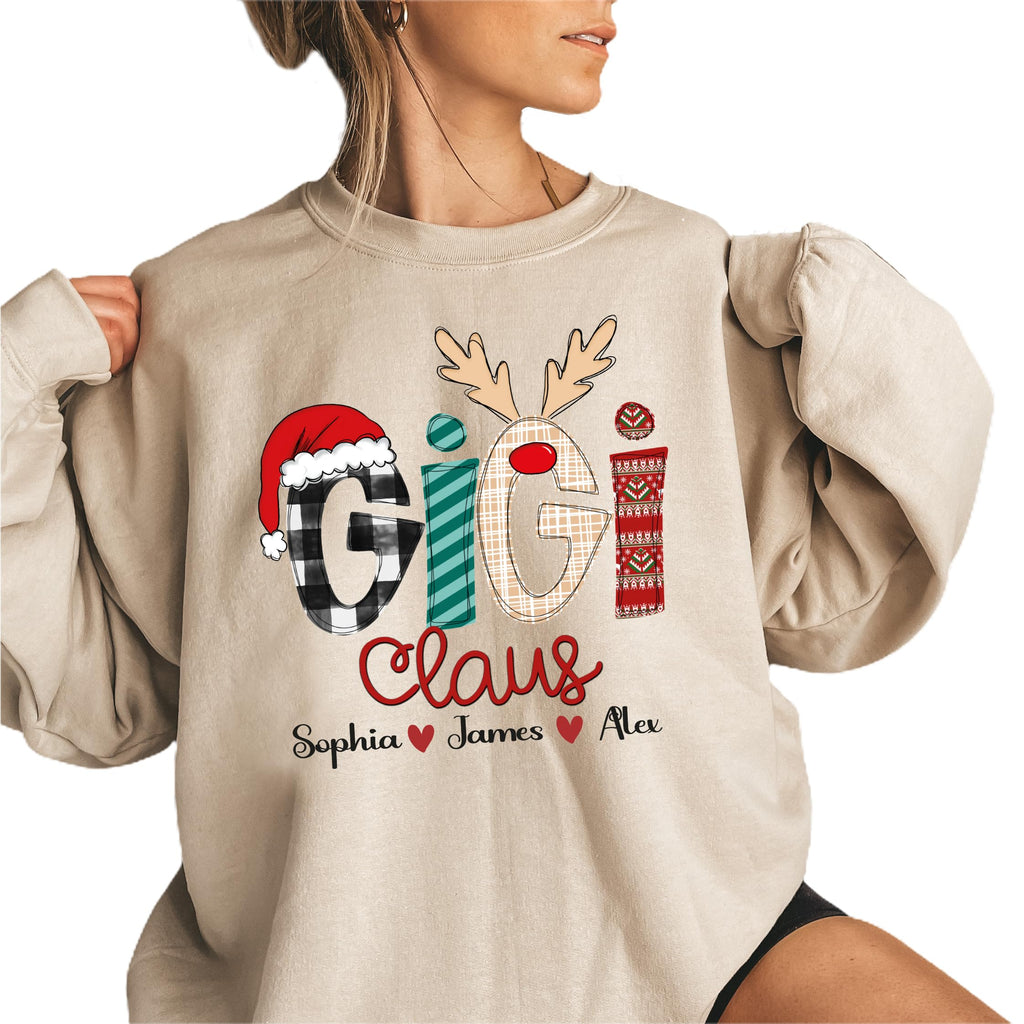 Custom Gigi Claus Sweatshirt, Gigi Claus Sweater, Christmas Grandma Gifts, Gigi Claus And Grandkids, Personalized Grandma Sweater, Gifts For Nana Gigi