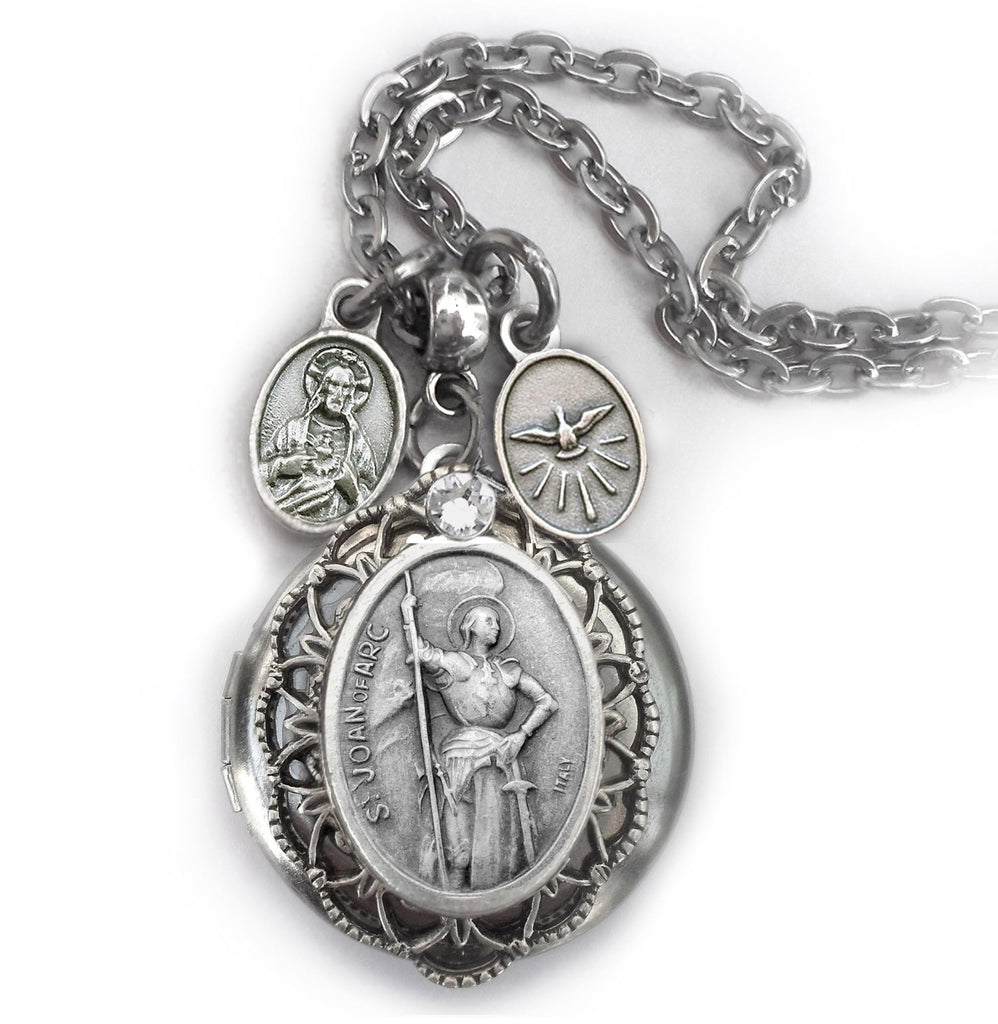 St. Joan of Arc Locket Necklace, Patron Saint Confirmation Gift, Catholic Devotion Jewelry Gift