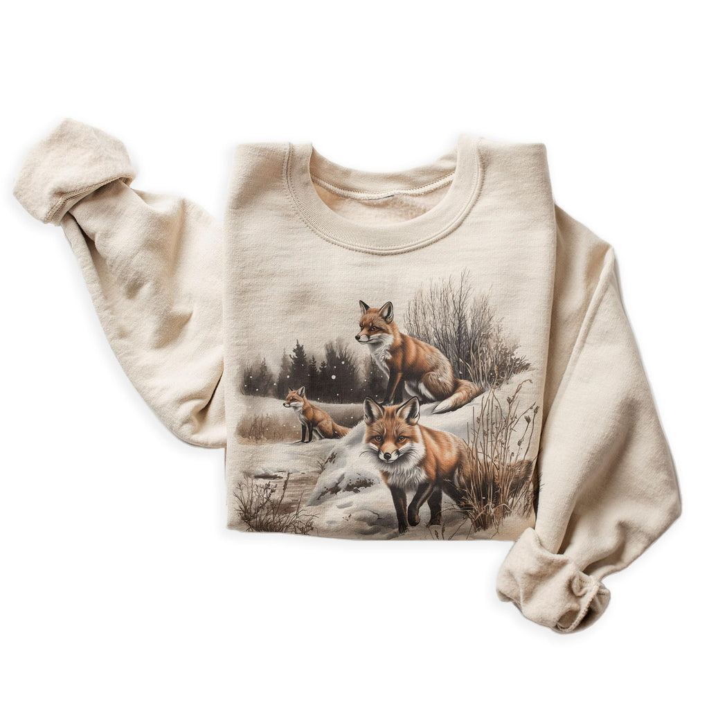 Vintage Red Fox Wilderness Scene Sweatshirt - 90s Vintage Red Fox Sweatshirt - Scenic Snowy Winter Forest Animals Nature Sweater - Unisex Graphic Crewneck Sweatshirt