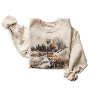 Vintage Red Fox Wilderness Scene Sweatshirt - 90s Vintage Red Fox Sweatshirt - Scenic Snowy Winter Forest Animals Nature Sweater - Unisex Graphic Crewneck Sweatshirt