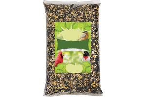 Bag of Kaytee Birders' Blend bird seed with a clear lid on a white background