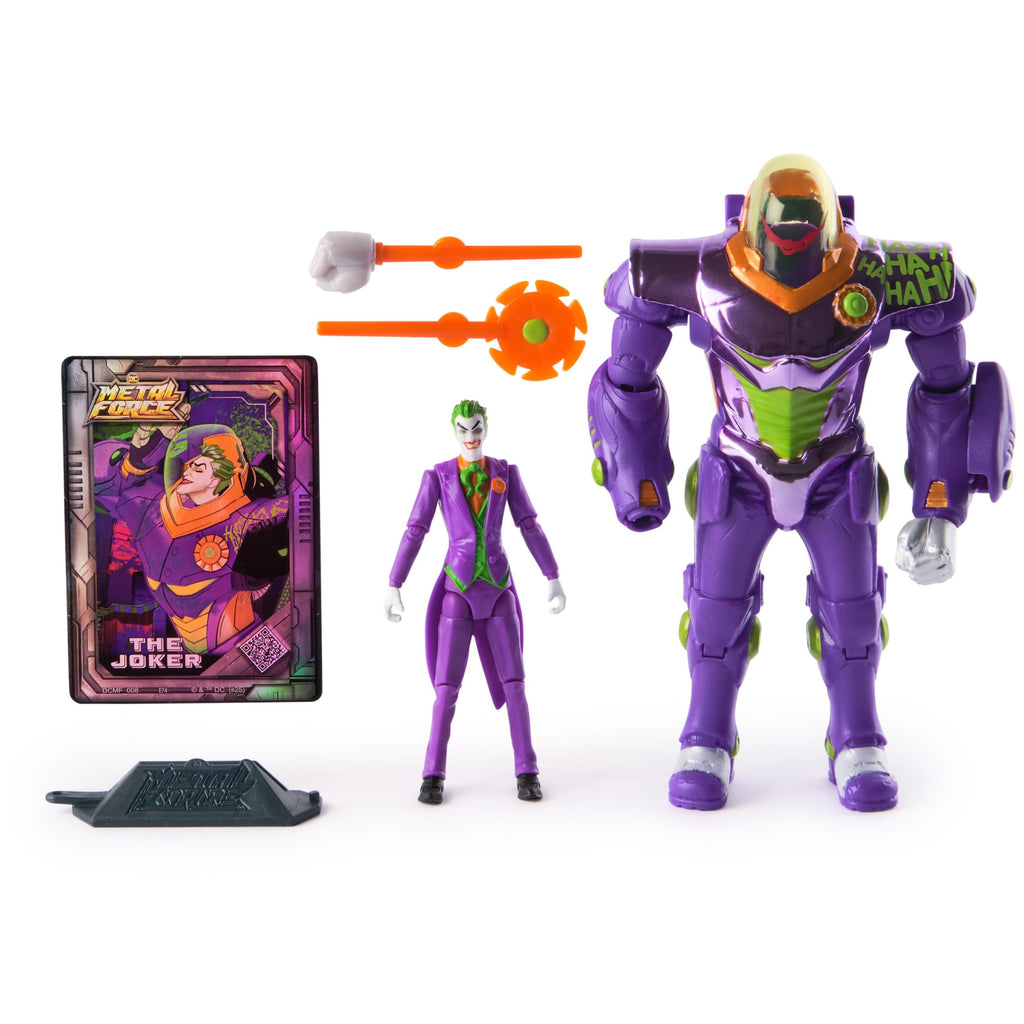 DC Comics, Metal Force The Joker Action Figure, 6-Inch with 4-Inch Mini Figure, Built-in Blaster and Armor Suit, Super Hero Kids Toys for Boys and Girls Ages 4 and Up