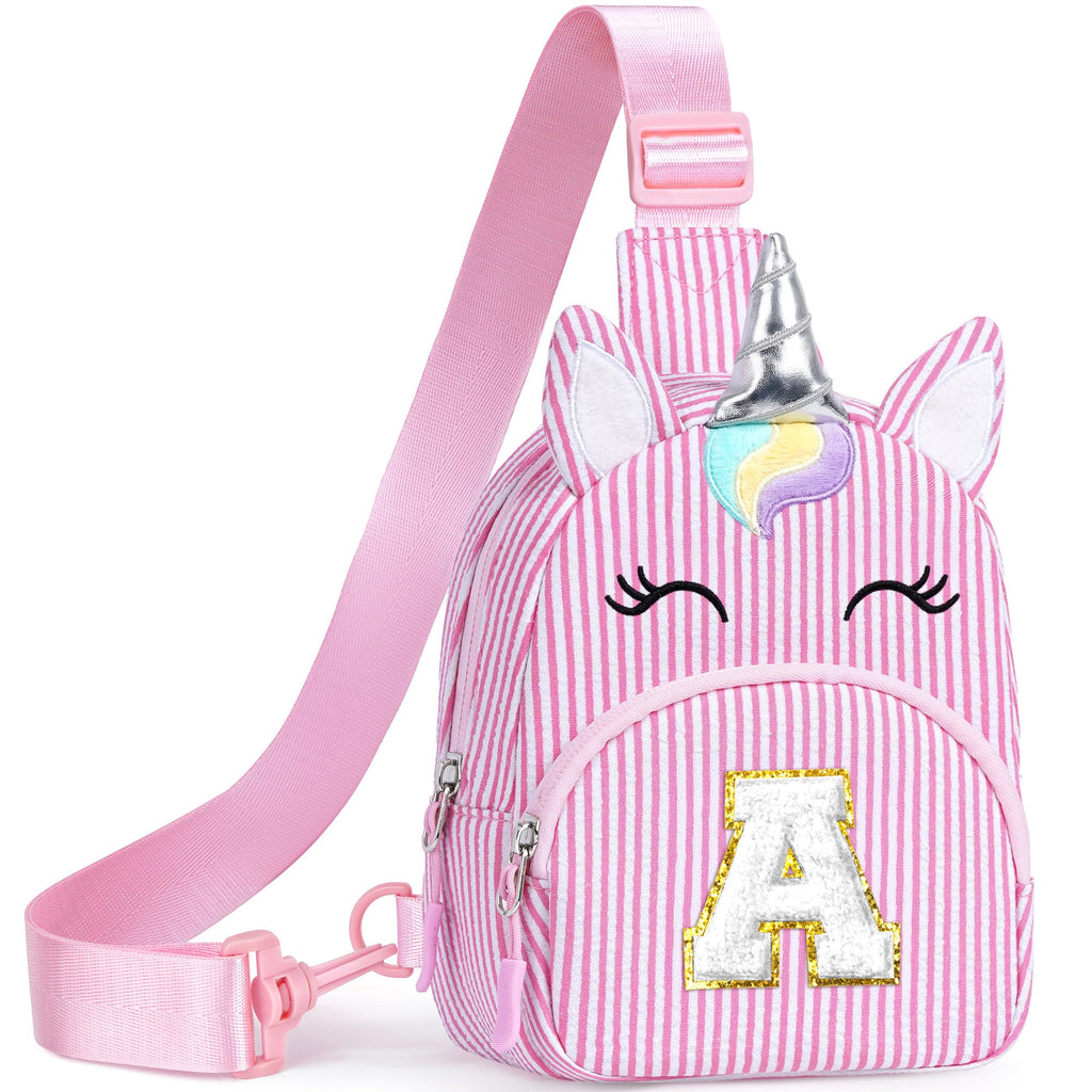 YOOLIFE Easter Gifts for Kids Girls Birthday Gifts for 2 3 4 5 6 7 8 Year Old Girls, Small Sling Bag Initial Fanny Pack for Girl, Unicorn Crossbody Bag Purse for Girl Easter Basket Stuffers, Pink (A)