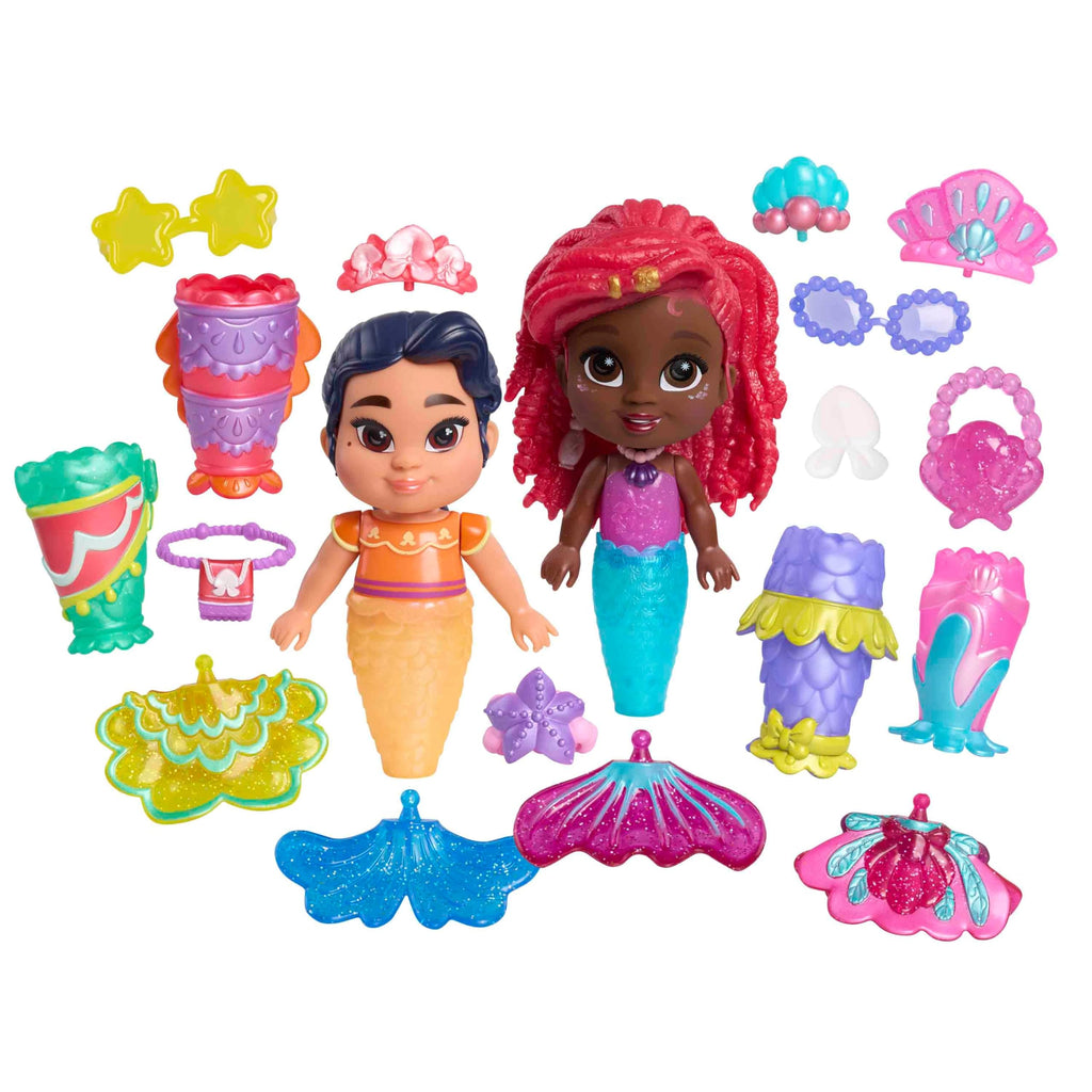 Just Play Disney Junior Ariel Pop Tails Deluxe 7.5-inch Doll and Accessories Set, 19-Pieces, Kids Toys for Ages 3 Up