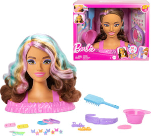 Barbie Doll Styling Head, Dark Brown Hair with 20+ Hair Styling Accessories Including Star & Butterfly Color Change Hair Clips