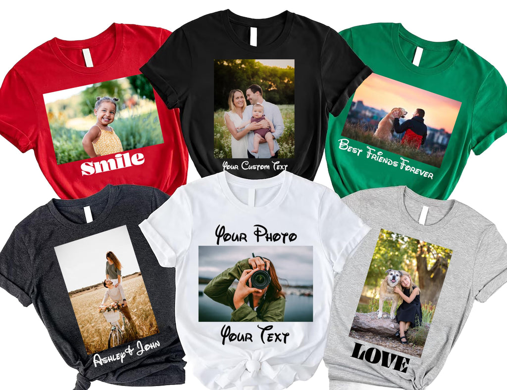 Custom Photo Shirt – Personalized Picture T-Shirt for Men, Women & Kids – Upload Your Image – Custom Gift for Birthday, Anniversary, Memorial, Pet, Wedding, Vacation, Matching Tees Multi