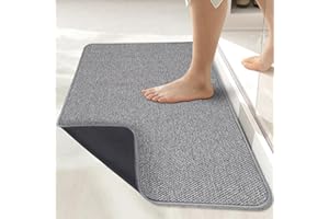 Bath Mat,Ultra Thin Bathroom Rugs,Rubber Bath Mats for Bathroom,No Slip Bath Rugs,Quick Dry,Machine Washable,Low Pile,Absorbent,Shower Outside,Sink,Home Decor Accessories.Grey,1'5"x2'3"(17x27Inch)