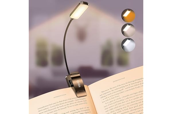 Gritin 9 LED Rechargeable Book Light for Reading in Bed - Eye Caring 3 Color Temperatures,Stepless Dimming Brightness,80 Hrs Runtime Small Lightweight Clip On Book Reading Light for Studying
