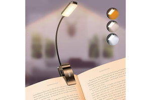 Gritin 9 LED Rechargeable Book Light for Reading in Bed - Eye Caring 3 Color Temperatures,Stepless Dimming Brightness,80 Hrs Runtime Small Lightweight Clip On Book Reading Light for Studying