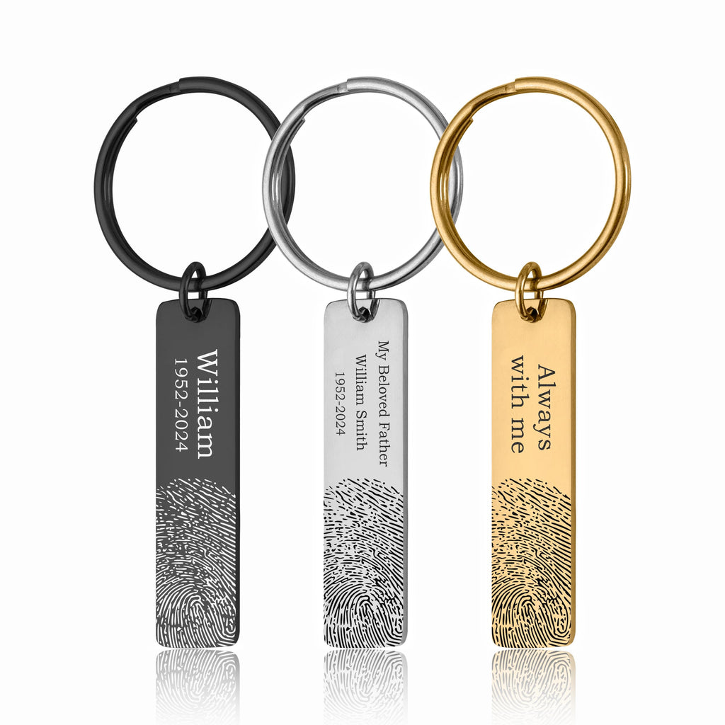 Memorial Thumbprint Keyring, Actual Fingerprint Keychain, Engraved Custom Message, Loss of Father Keepsake, Loss of Mother Remembrance Gift, Grief Gift, Sympathy Jewelry (C.2)
