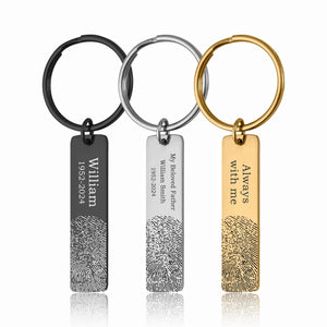 Memorial Thumbprint Keyring, Actual Fingerprint Keychain, Engraved Custom Message, Loss of Father Keepsake, Loss of Mother Remembrance Gift, Grief Gift, Sympathy Jewelry (C.2)