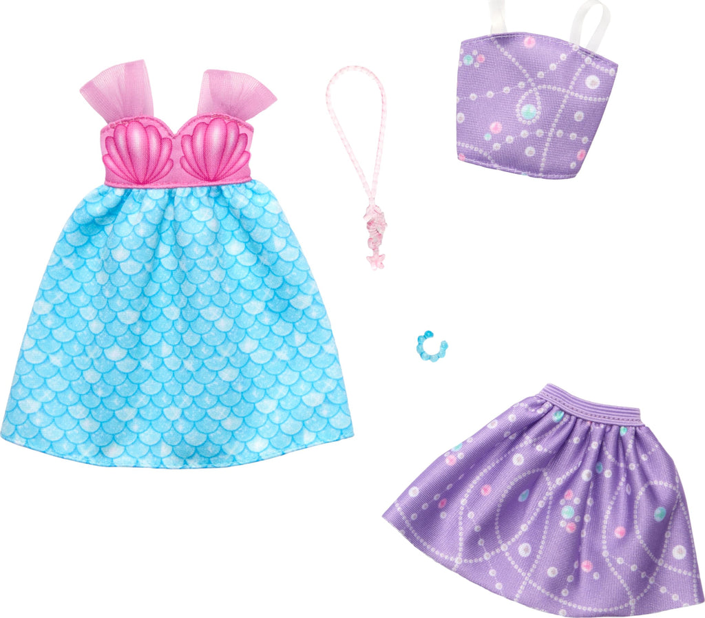 Barbie Fashions Clothing Set, 2 Outfits for Fashion Doll Include Mermaid-Themed Dress, Top & Skirt & 2 Accessories