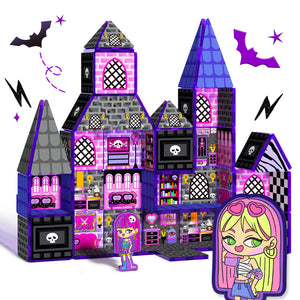 GobiDex Magnetic Tiles Doll House Building Toys, Monster Magnetic Blocks for Kids Ages 3-8,STEM Magnet Toys Birthday for 3+ Year Girls,Haunted Castle Playset