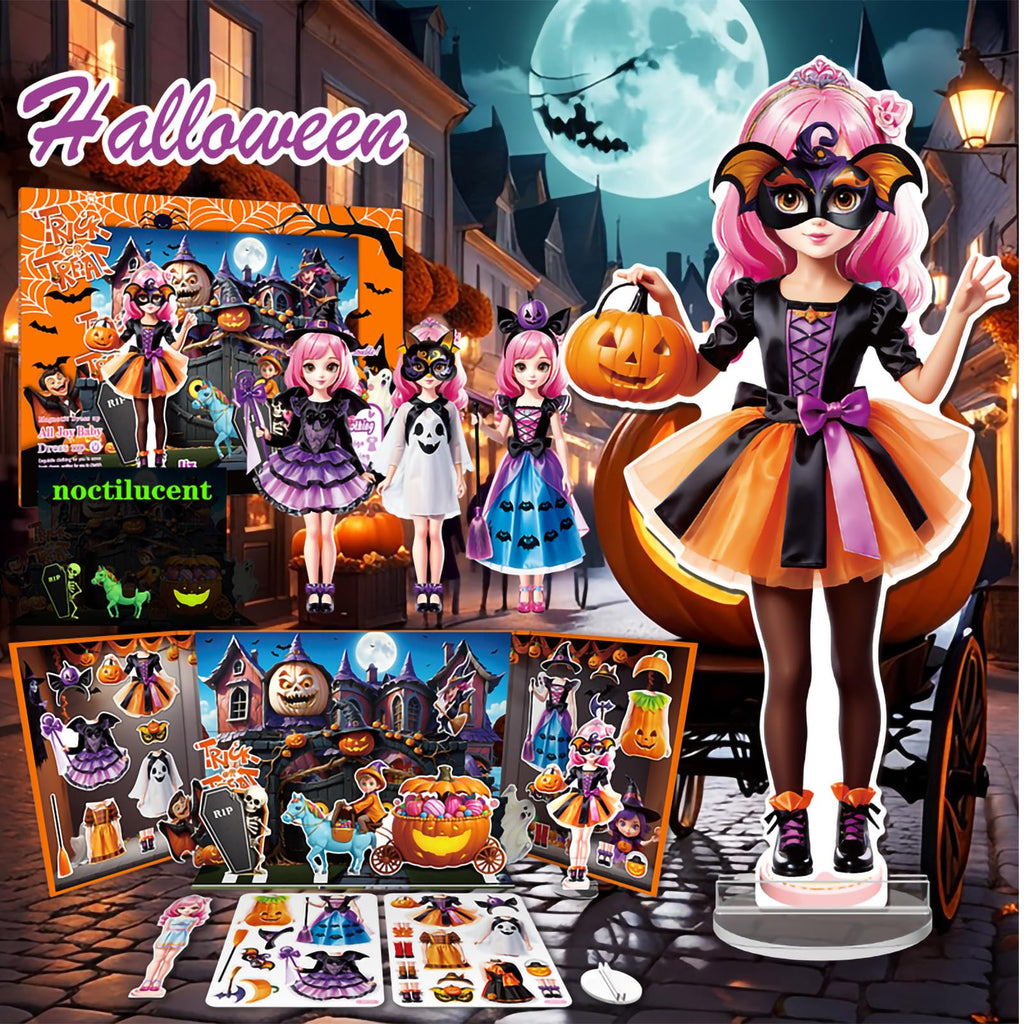 Halloween Magnetic Dress Up Dolls for Kids, Spooky Witch & Pumpkin Fairy Costume Dress Up Set with 3D Haunted House Scene, Travel Activity Toy Gift for Toddler Girls & Boys Ages 3 4 5 6 7