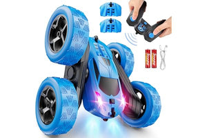 QUNREDA Remote Control Car, RC Cars Toys for Kids Ages 6-12, 4WD Stunt Car with LED Lights & 360° Flips, 2.4GHz, Upgraded USB-C Modular Batteries, 8-10 Year Old Boys Birthday Gift 1-Blue
