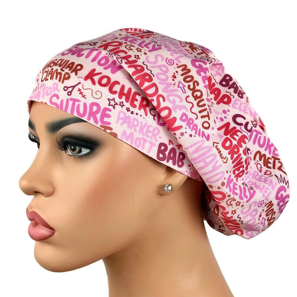 DK Scrub Hats Surgical Cap Euro Bouffant Nurse Hat Surgery Scrub Cap OR Instruments in Pink Red