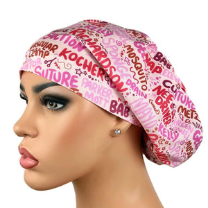 DK Scrub Hats Surgical Cap Euro Bouffant Nurse Hat Surgery Scrub Cap OR Instruments in Pink Red
