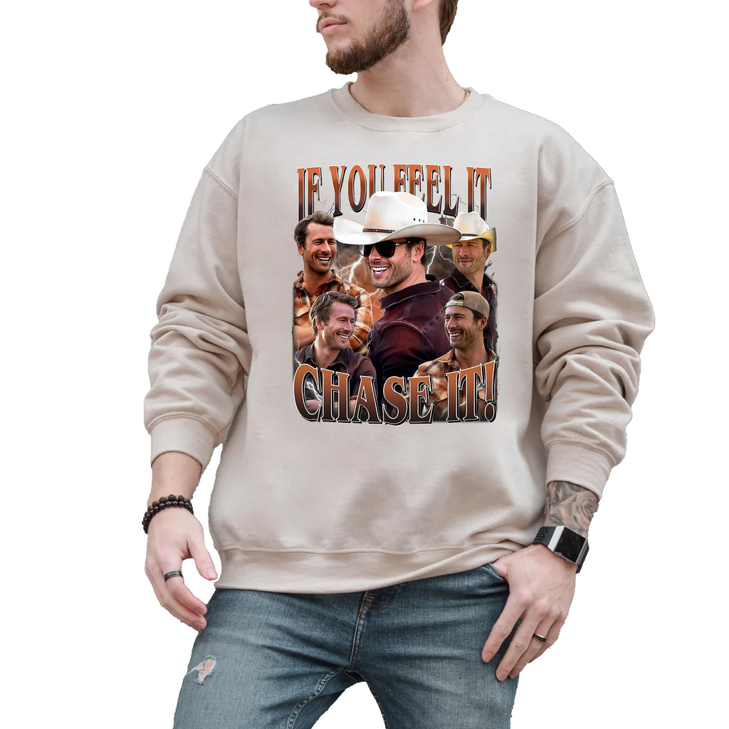 If You Feel It Chase It Sweatshirt, Twisters Merch, Glen Powell Tshirt for Men & Women,