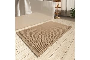 AMOAMI Upgraded Waffle Bath Mat, Super Absorbent Non Slip Bath Mats for Bathroom Floor, Machine Washable Bathroom Rugs with Tassels, Rubber Backed Bathroom Mats, Ultra Soft, 17" x 24", Brown