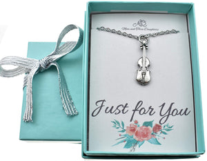Violin Necklace in Silver Pewter|14" Cable Stainless Steel Chain with 2" Extender | Cello Necklace | Music Gifts for Her | Music Teacher Gift | Orchestra String Instrument