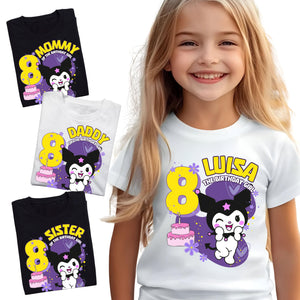 WakoPrint Personalized t-Shirts for Kurom Girl's Birthday with Age and Name, Supplies and Decoration for Kurom Kitty Party. White,Black