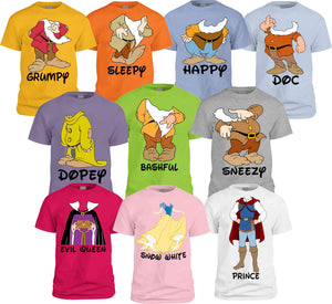 Snow White, Seven DwarfsT-Shirts, School groub Costume Halloween Teacher Student Groupls Fun Shrit, Assorted Colors,