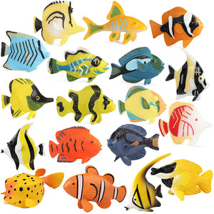 18PCS Tropical Fish Toys for Kids, Plastic Assorted Miniature Sea Creatures Toys, Fake Toy Fish, Mini Ocean Animal Figures for Toddlers