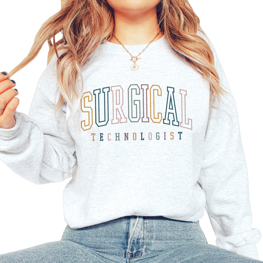 Surgical Tech Sweatshirt, CST Surgical Technologist, Operating Room, Scrub Surg Tech Grad Gift, Group Squad Team, Unisex Crewneck Ash Grey