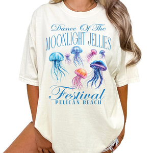 Pelican Town Tshirt, Video Gaming Merch, Stardew Shirt, Womens Cozy Game Shirt, Gift for Gamer Girls, Valley Moonlight Jellies Festival, RPG Multicolor