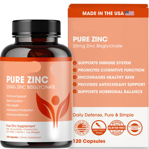 Supplement bottle and packaging of Pure Zinc by Pure Micronutrients on a white background