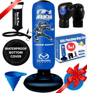 Marwan Sports 5-in-1 Inflatable Punching Bag for Kids – 63" Karate Toy Set with Boxing Gloves, Durable Fast Rebound, Active Play Christmas/Birthday Gift for Boys & Girls Ages 4-12 (Patent Pending)
