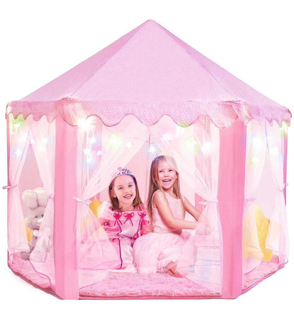 PLAYVIBE Princess Tent - 55 x 53 in, Toddler - Starry LED Lights Kids Tent - Cozy Indoor Playhouse - Portable & Easy Assembly, Gift Idea for Kids & Grandkids, Busy Kids & Fun Sleepover Night