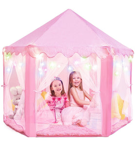 PLAYVIBE Princess Tent - 55 x 53 in, Toddler - Starry LED Lights Kids Tent - Cozy Indoor Playhouse - Portable & Easy Assembly, Gift Idea for Kids & Grandkids, Busy Kids & Fun Sleepover Night