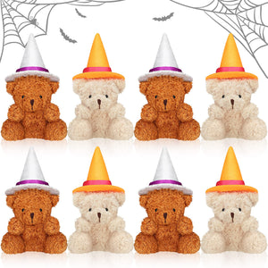Aoriher 8 Pieces 4 Inch Halloween Mini Plush Bears with Mini Witch Hats Small Bear Stuffed Animal Toys Soft Bear Doll Wedding Present Box Stuffers for Halloween Party Baby Shower Birthday