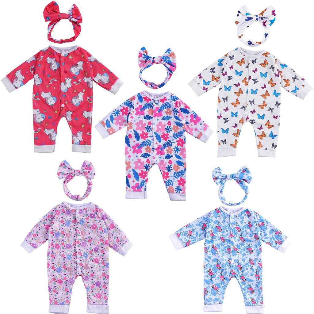 BABESIDE Reborn Baby Doll Clothes for 17-22 Inch Dolls, 5 Sets Baby Doll Clothes Outfits Accessories - Romper Suit and Headband for Baby Doll Boy&Girl Kids Age 3+ Gift