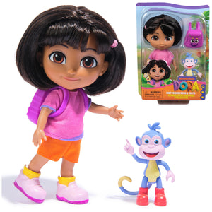 Dora, Best Friends Dora & Boots Set, 6-inch Doll with Clothes, Backpack & Boots Toy Figure, Kids Toys for Girls & Boys Ages 3 and Up