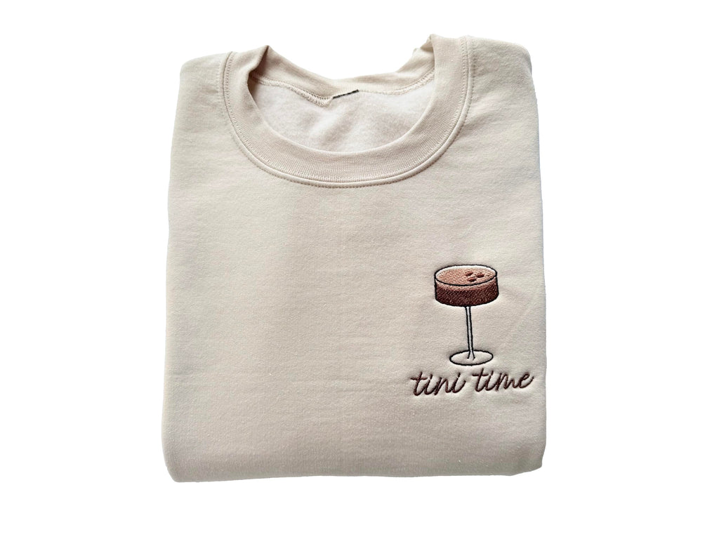 Up2ournecksinfabric - Embroidered Espresso Martini Sweatshirt - Martini Lover Gift Sand