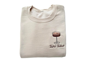 Up2ournecksinfabric - Embroidered Espresso Martini Sweatshirt - Martini Lover Gift Sand