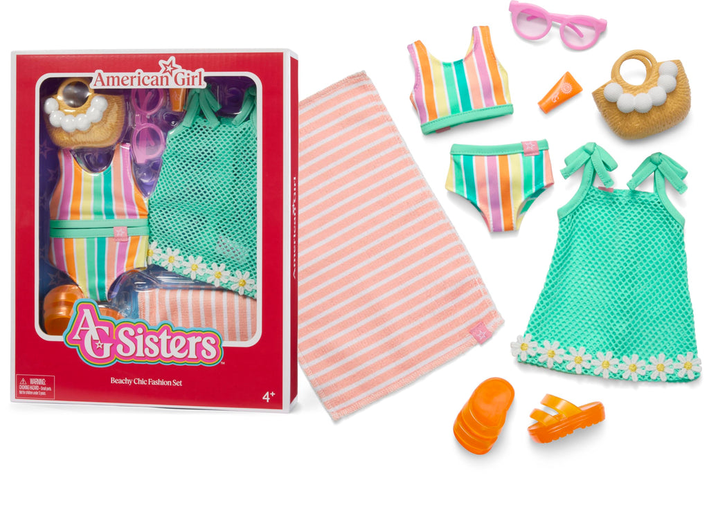 American Girl, AG Sisters Beachy Chic Fashion Set, Doll Clothes, for 14.5-inch Dolls, 8 pcs, for Ages 4+