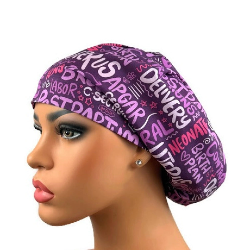 DK Scrub Hats Surgical Cap, Euro Scrub Hat for Nurses Long Hair, Adjustable Bouffant, Labor Delivery