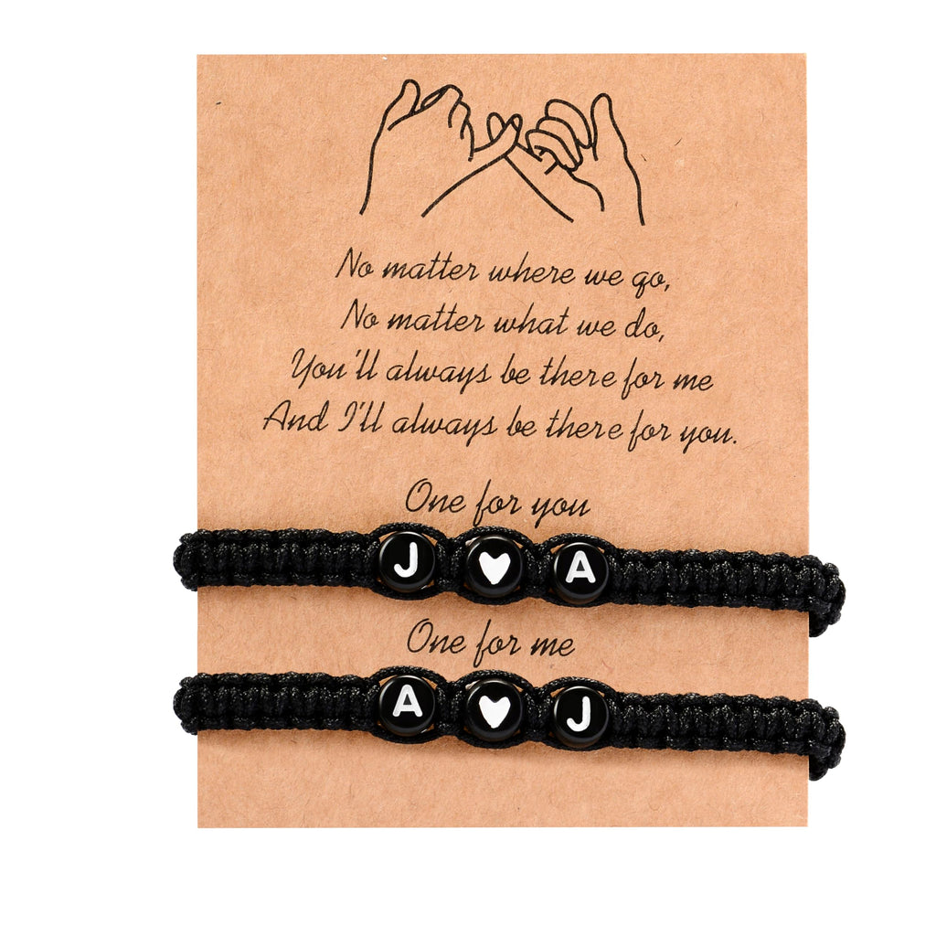 Cring Coco Custom Couple Set Bracelets, Initial Letter, 2 Pcs, Personalized Pink Promise Handmade Best Friends Bracelet,Valentines & Mother's Day Gift